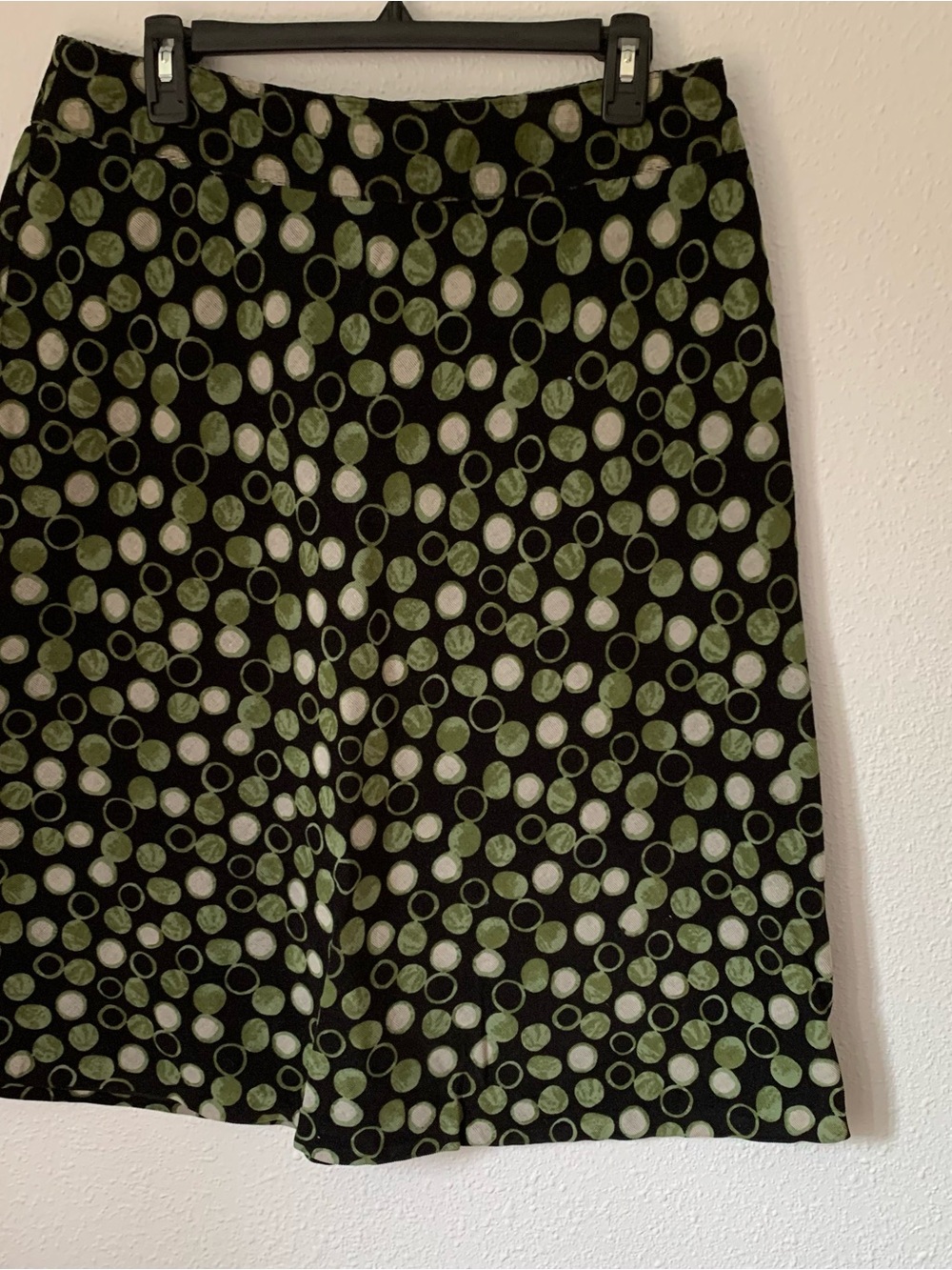 Christopher & Banks Black A-Line Skirt with Green and White Dots Size 12